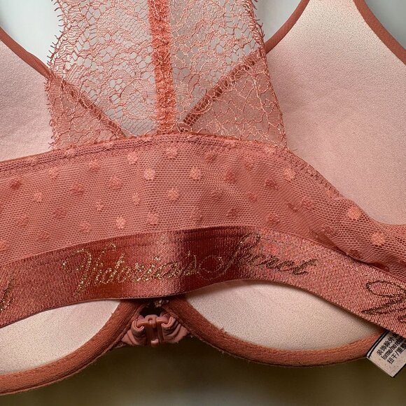 Victoria's Secret 32D Full Coverage Push Up Bra Lace Racerback Mauve front close - Picture 4 of 10